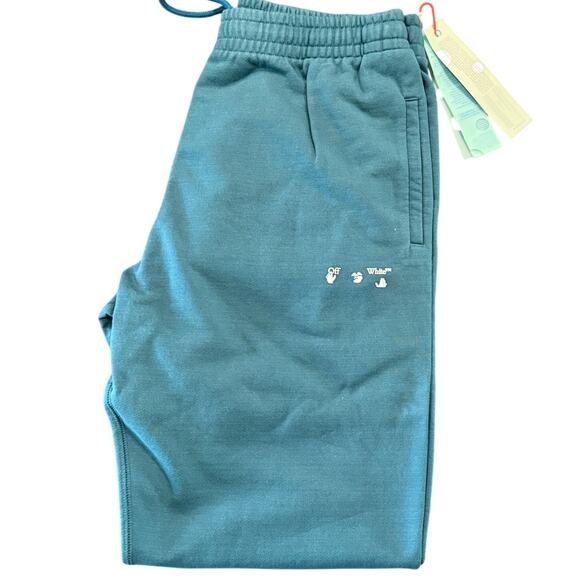 RETAIL $575 Off White Logo Slim Cuffed Sweatpants Duck Green*NEW W/TAGS*SIZE L - Picture 1 of 7